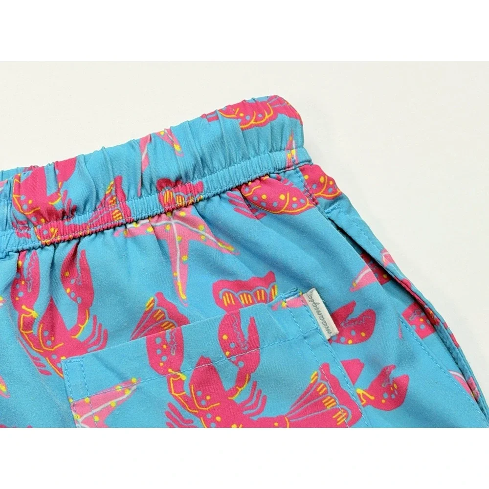 Maamgic Lobster Starfish Print Swim Trunks Boys Size 5/6 Blue Pink